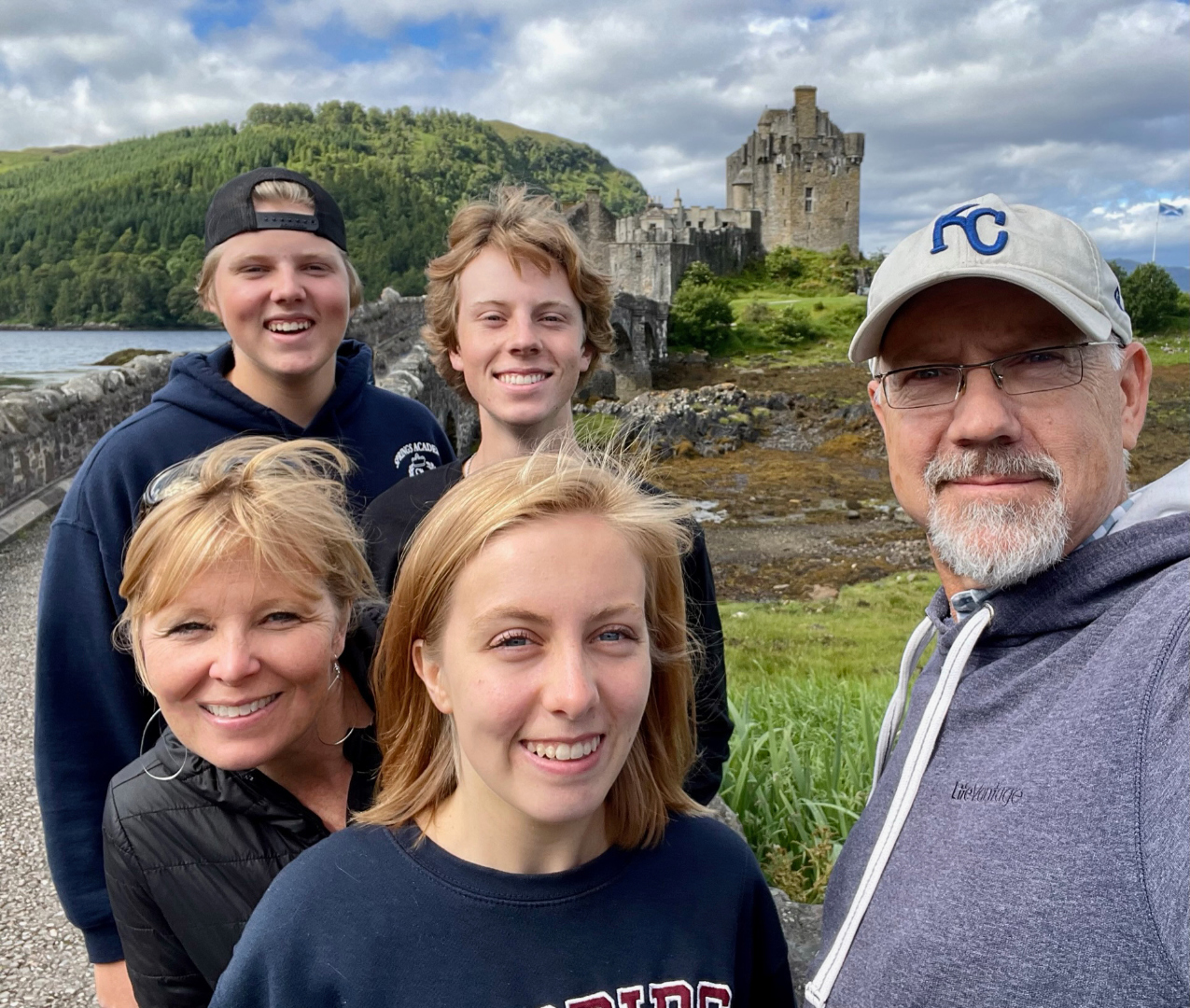 The Harris family at Eilean Donan Castle, Scotland
